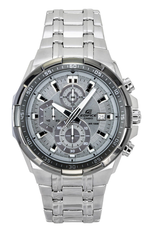 Casio Edifice Standard Chronograph Analog Edelstahl Graues Zifferblatt Quarz EFR-539DE-8AV 100M Herrenuhr