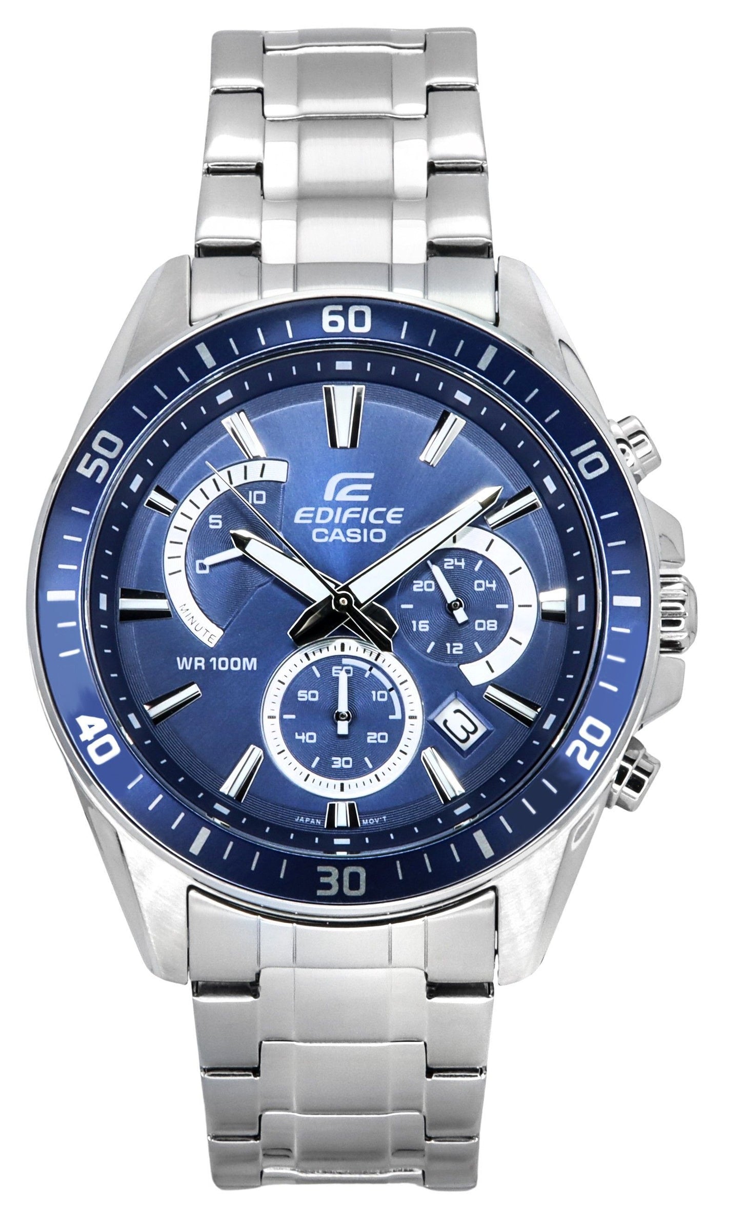 Casio Edifice Analog Standard Chronograph Edelstahl Blaues Zifferblatt Quarz EFR-552D-2A 100M Herrenuhr