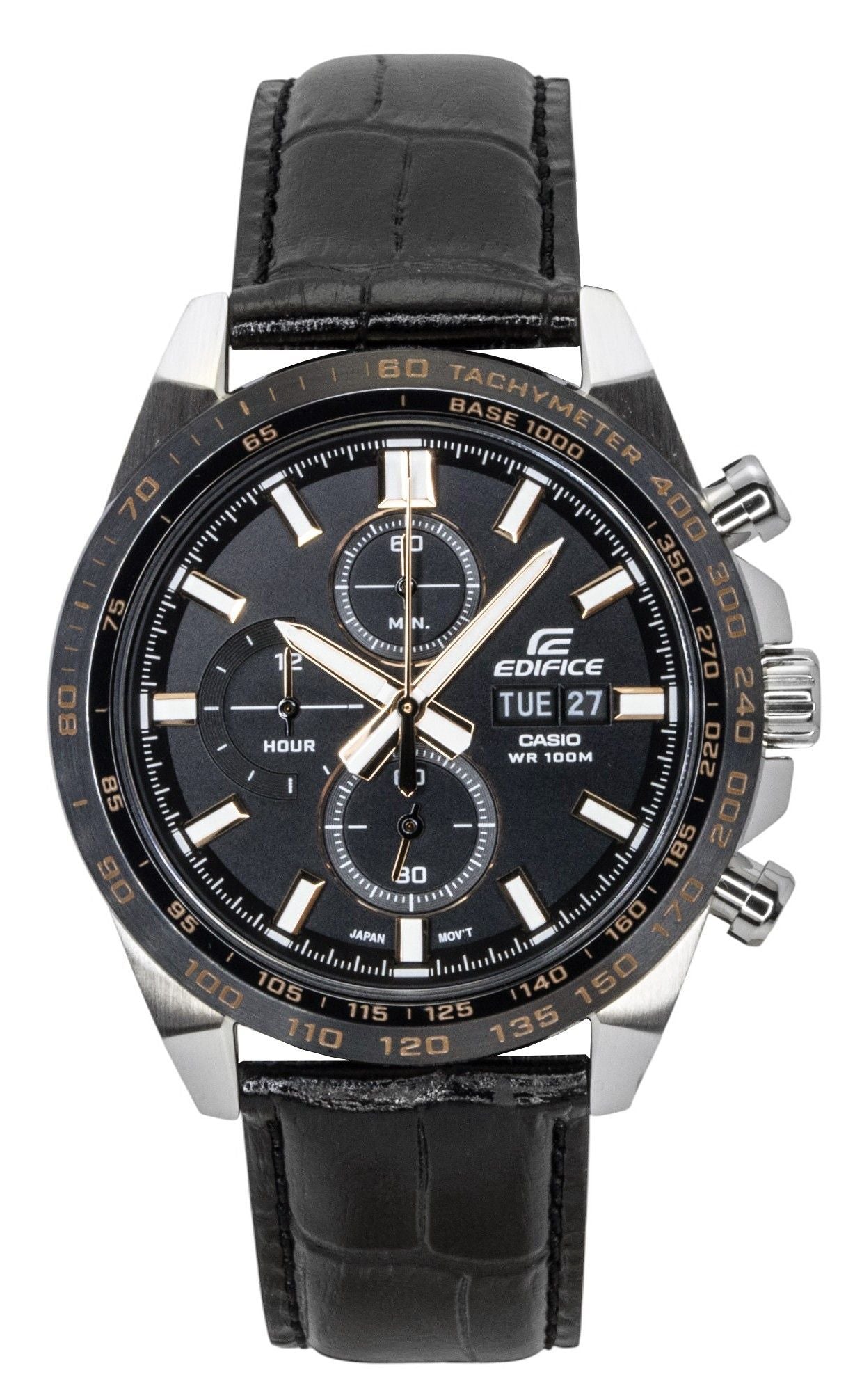 Casio Edifice Analog Chronograph Lederarmband Schwarzes Zifferblatt Quarz EFR-574BL-1AV 100M Herrenuhr