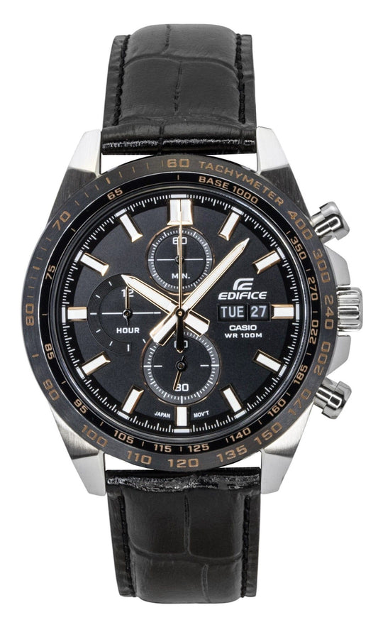 Casio Edifice Analog Chronograph Lederarmband Schwarzes Zifferblatt Quarz EFR-574BL-1AV 100M Herrenuhr