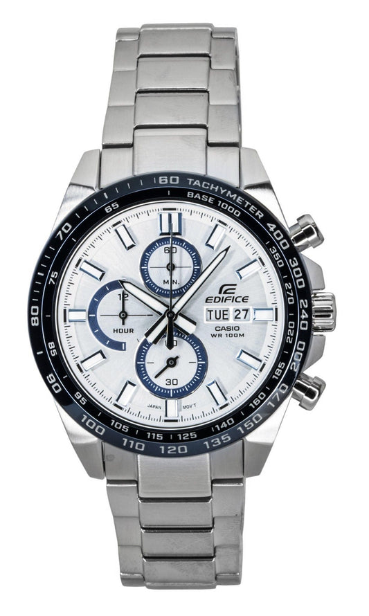 Casio Edifice Analog Chronograph Edelstahl Silberfarbenes Zifferblatt Quarz EFR-574DE-7AV 100M Herrenuhr