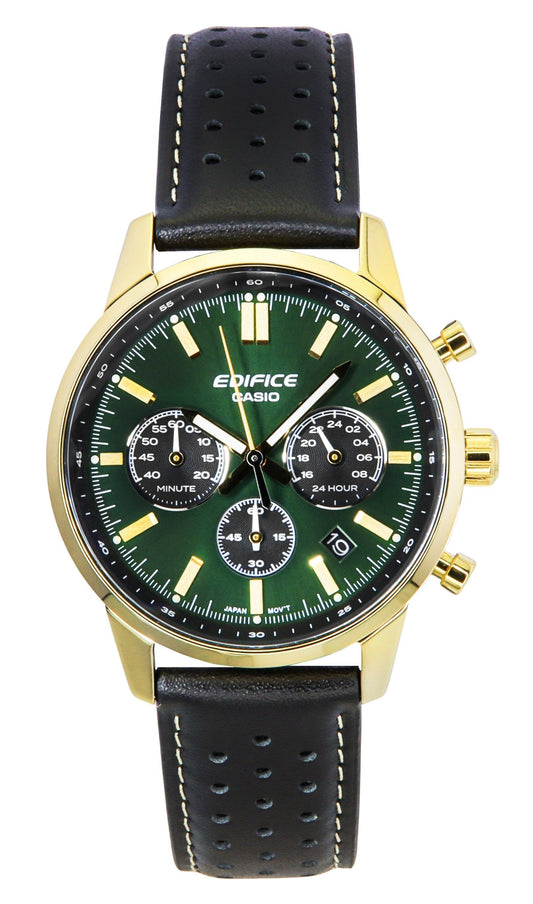 Casio Edifice Analog Chronograph Lederarmband Gr?nes Zifferblatt Quarz EFR-575CL-3A 100M Herrenuhr