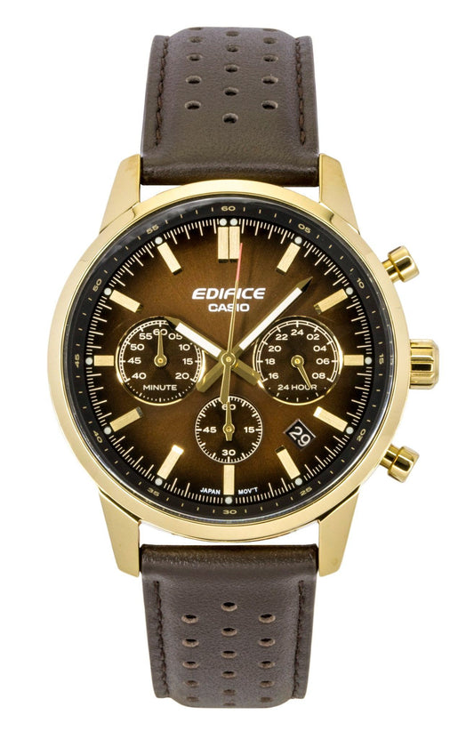Casio Edifice Analog Chronograph Lederarmband Braunes Zifferblatt Quarz EFR-575CL-5A 100M Herrenuhr