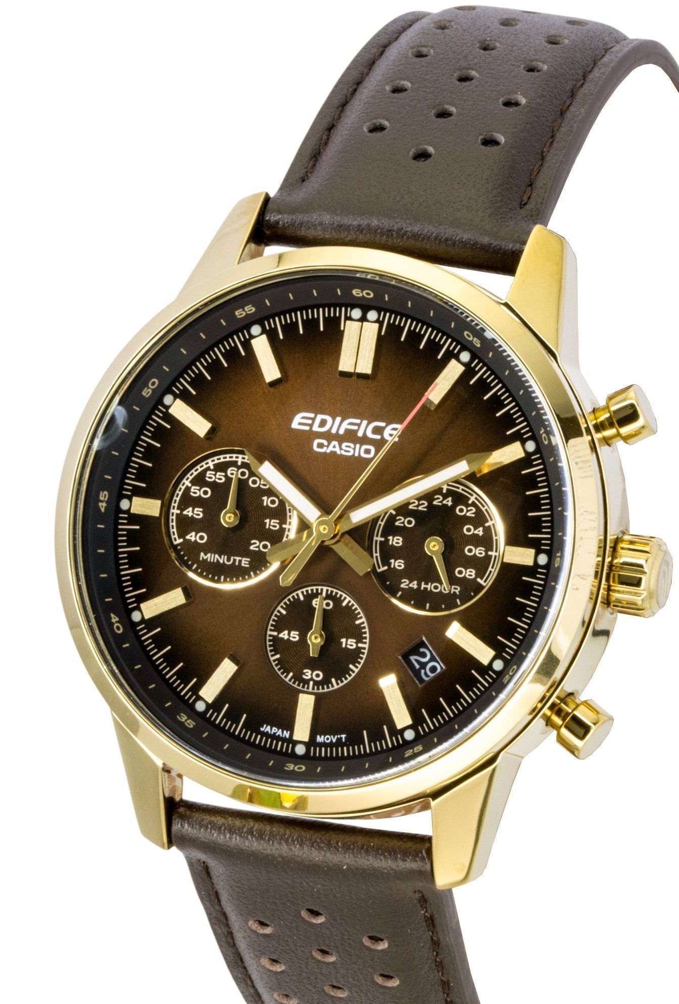 Casio Edifice Analog Chronograph Lederarmband Braunes Zifferblatt Quarz EFR-575CL-5A 100M Herrenuhr