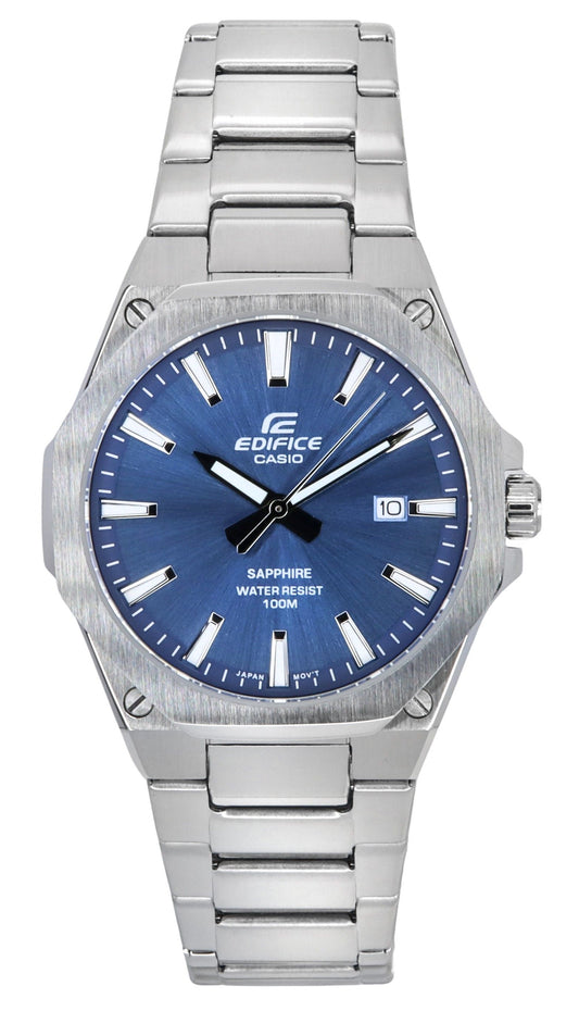 Casio Edifice Sapphire Crystal Analog Edelstahl Blaues Zifferblatt Quarz EFR-S108D-2A 100M Herrenuhr