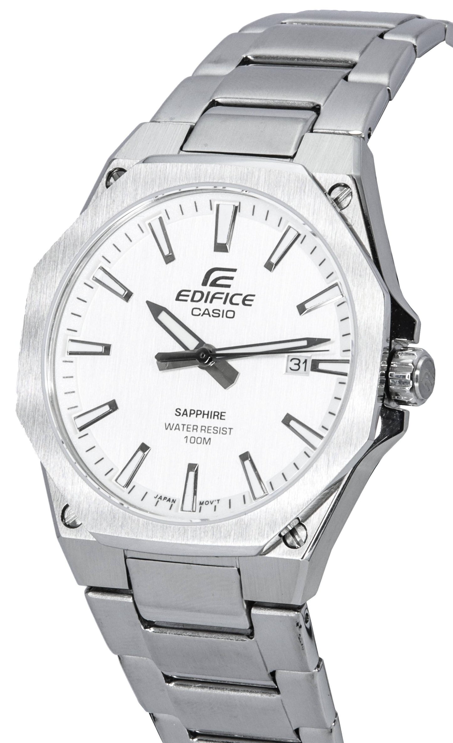 Casio Edifice Edelstahl White Dial Quarz EFR-S108D-7A EFRS108D-7 100M Herrenuhr