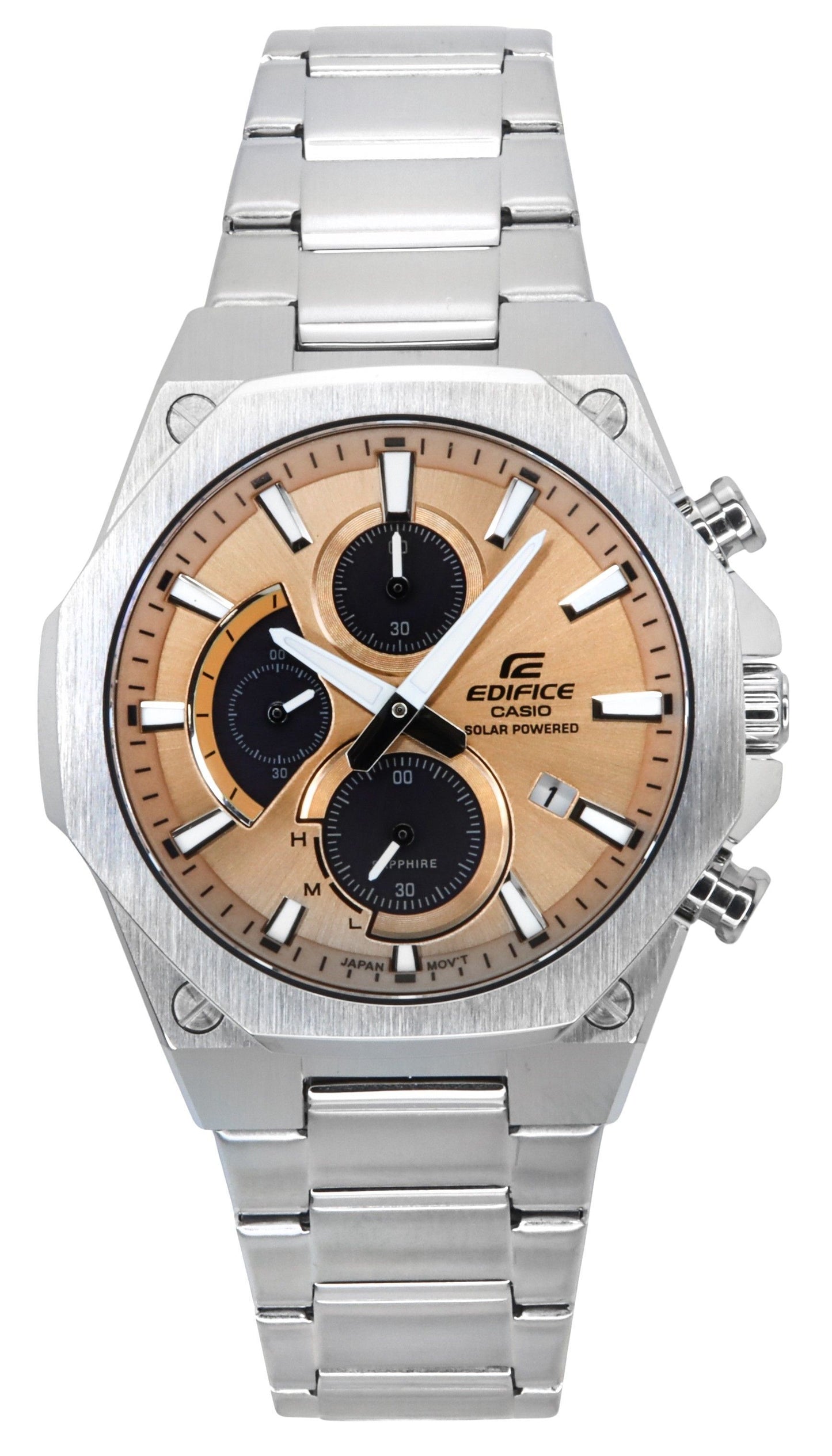 Casio Edifice Slim Line Analog Chronograph Edelstahl Copper Dial Solar EFS-S570D-5A 100M Herrenuhr