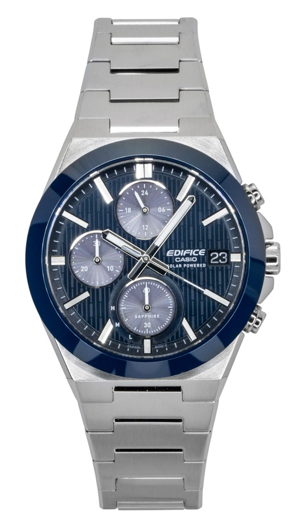 Casio Edifice Analog Chronograph Edelstahl Blaues Zifferblatt Solar EFS-S650D-2A 100M Herrenuhr