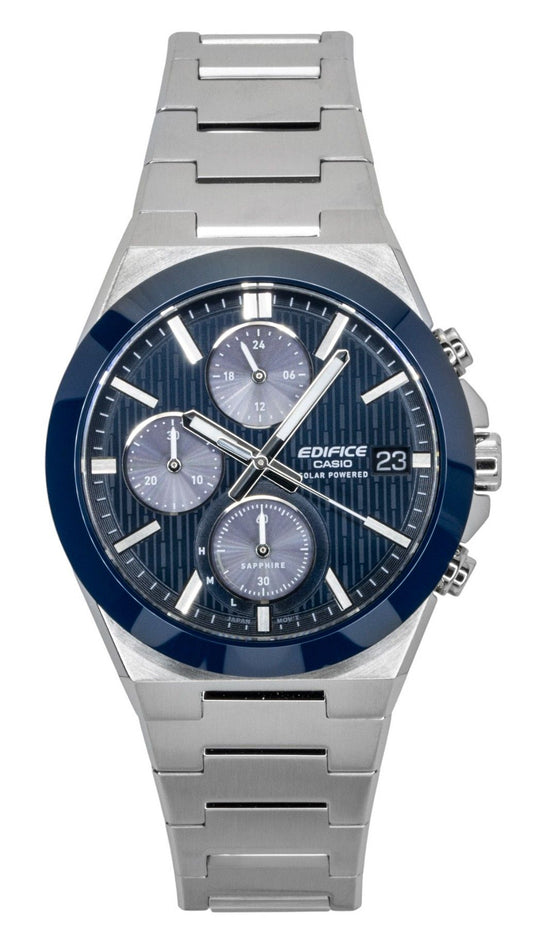 Casio Edifice Analog Chronograph Edelstahl Blaues Zifferblatt Solar EFS-S650D-2A 100M Herrenuhr