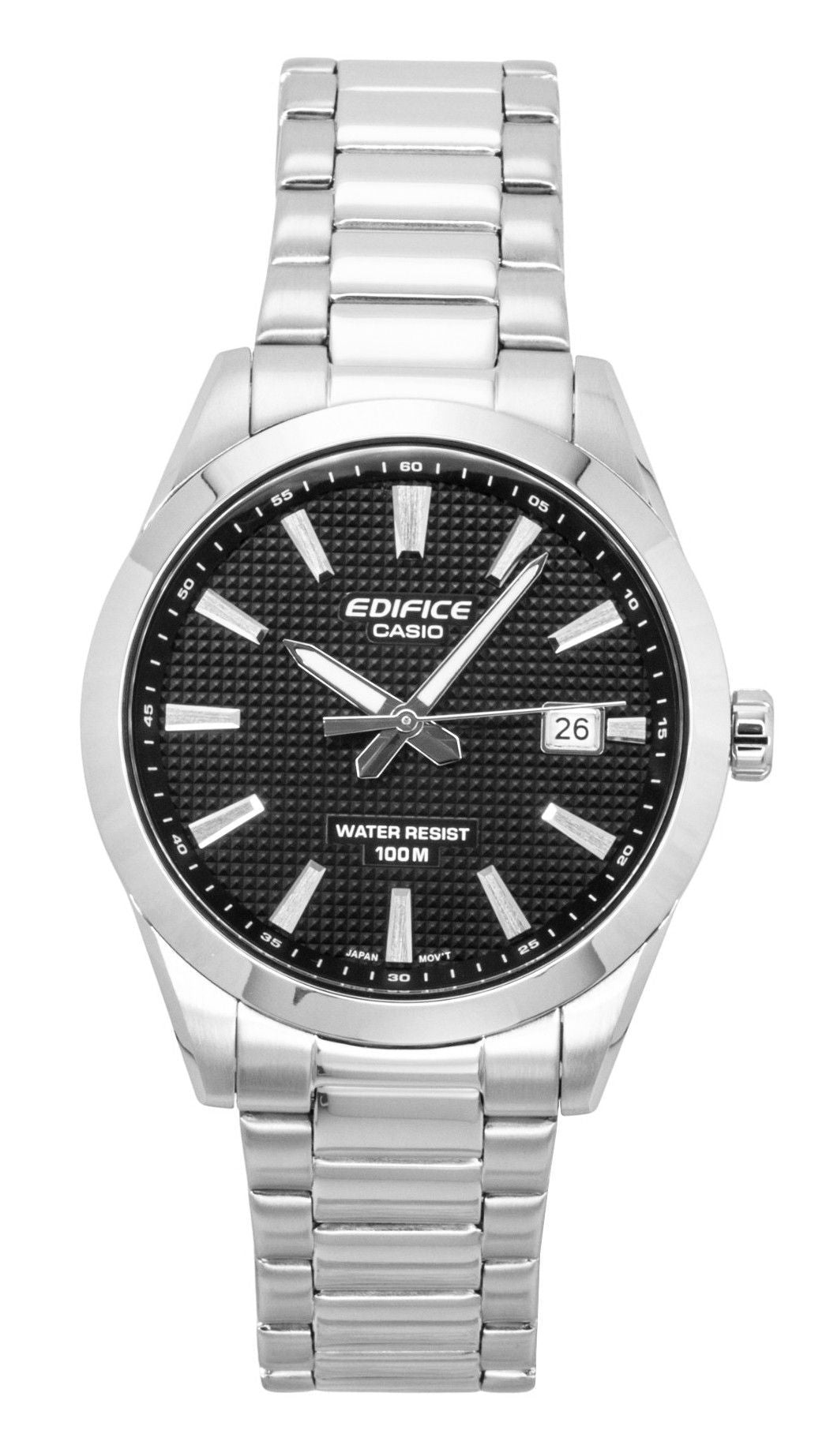 Casio Edifice Analog Edelstahl Schwarzes Zifferblatt Quarz EFV-160D-1A 100M Herrenuhr