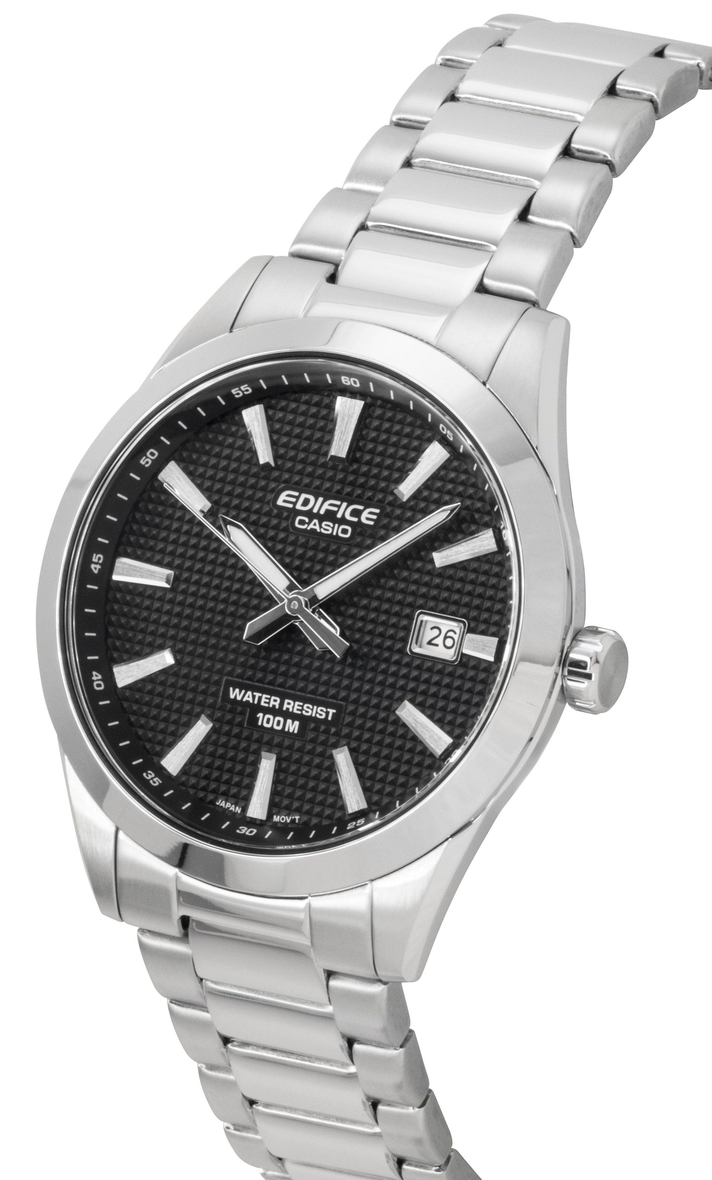 Casio Edifice Analog Edelstahl Schwarzes Zifferblatt Quarz EFV-160D-1A 100M Herrenuhr