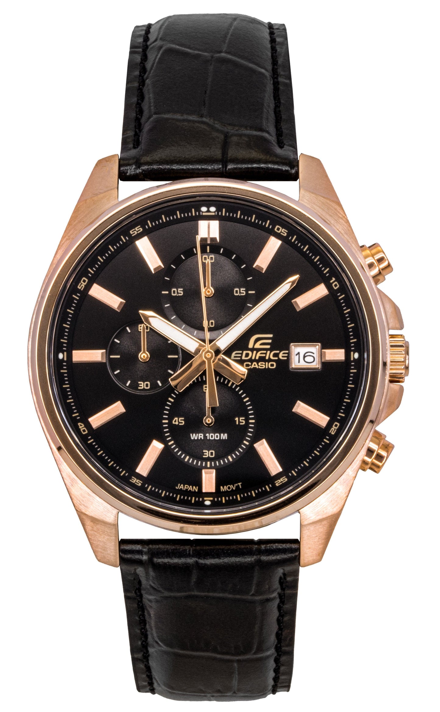 Casio Edifice Analog Standard Chronograph Lederarmband Schwarzes Zifferblatt Quarz EFV-610ECL-1A 100M Herrenuhr