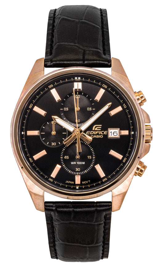 Casio Edifice Analog Standard Chronograph Lederarmband Schwarzes Zifferblatt Quarz EFV-610ECL-1A 100M Herrenuhr