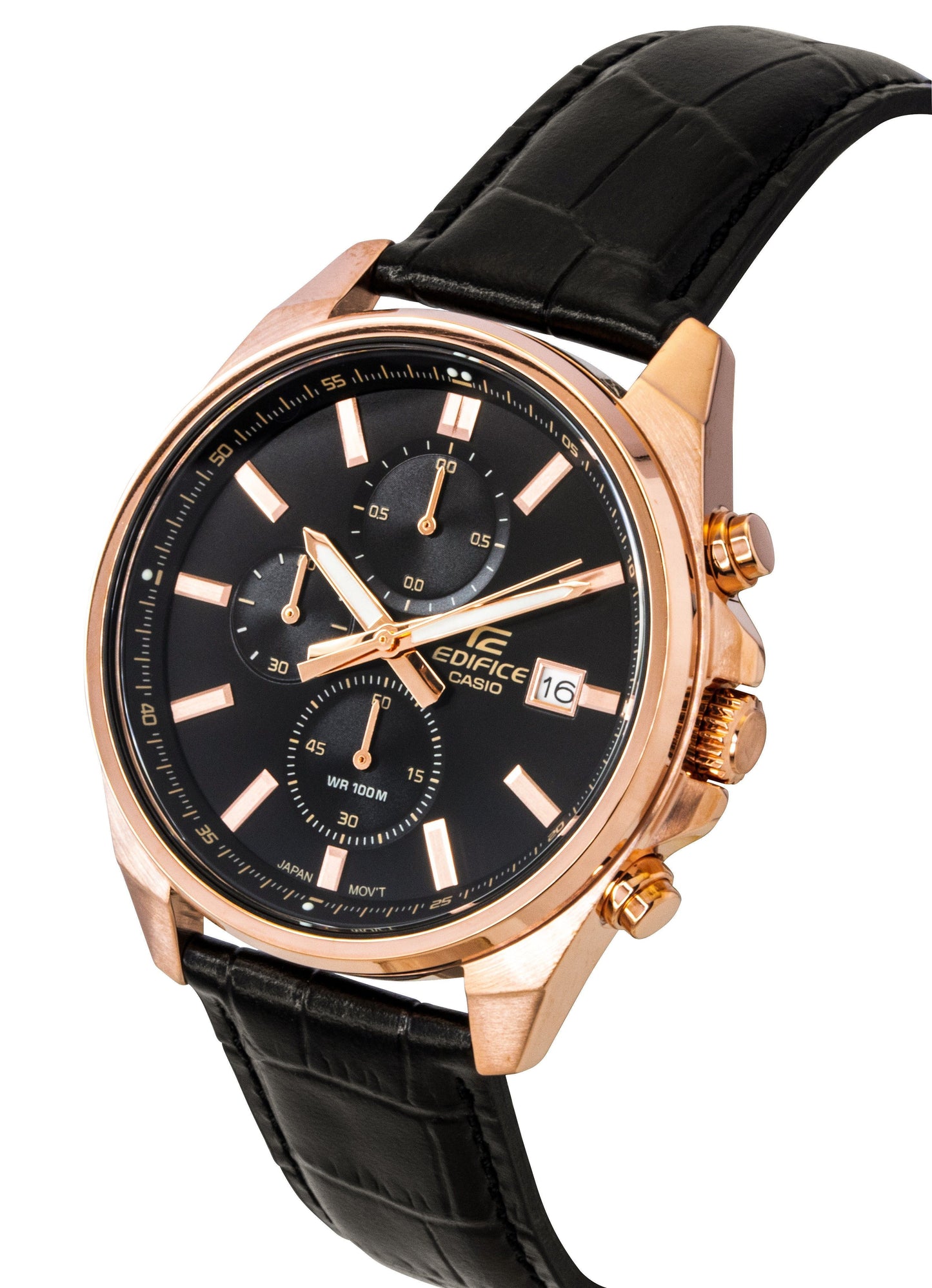 Casio Edifice Analog Standard Chronograph Lederarmband Schwarzes Zifferblatt Quarz EFV-610ECL-1A 100M Herrenuhr