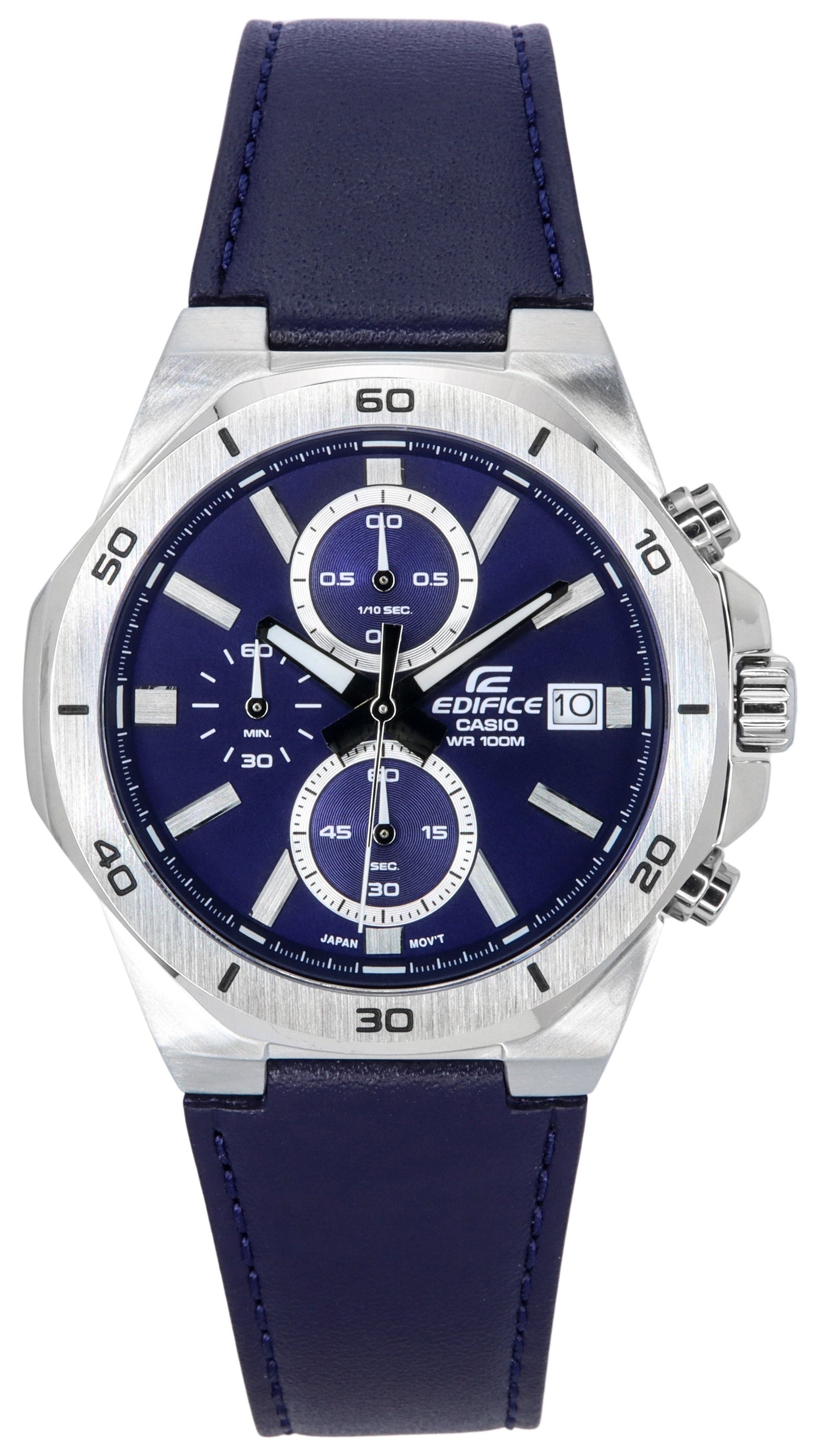 Casio Edifice Standard Chronograph Lederarmband Blaues Zifferblatt Quarz EFV-640L-2A 100M Herrenuhr