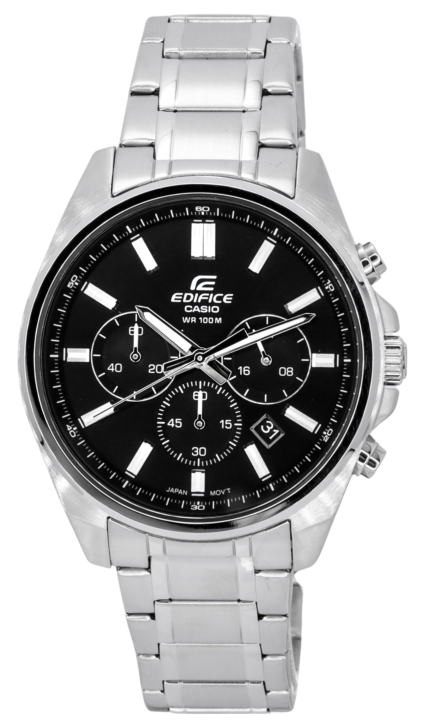 Casio Edifice Standard Chronograph Edelstahl Schwarzes Zifferblatt Quarz EFV-650D-1A 100M Herrenuhr