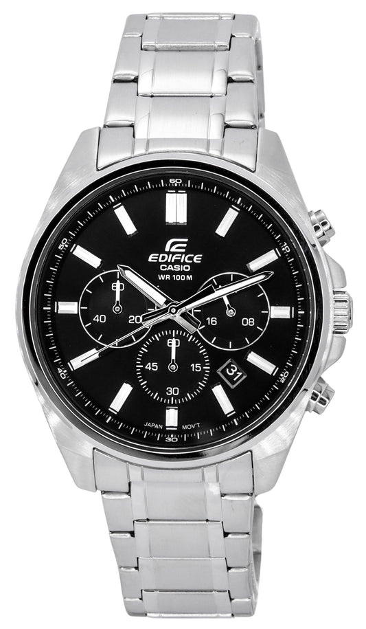 Casio Edifice Standard Chronograph Edelstahl Schwarzes Zifferblatt Quarz EFV-650D-1A 100M Herrenuhr