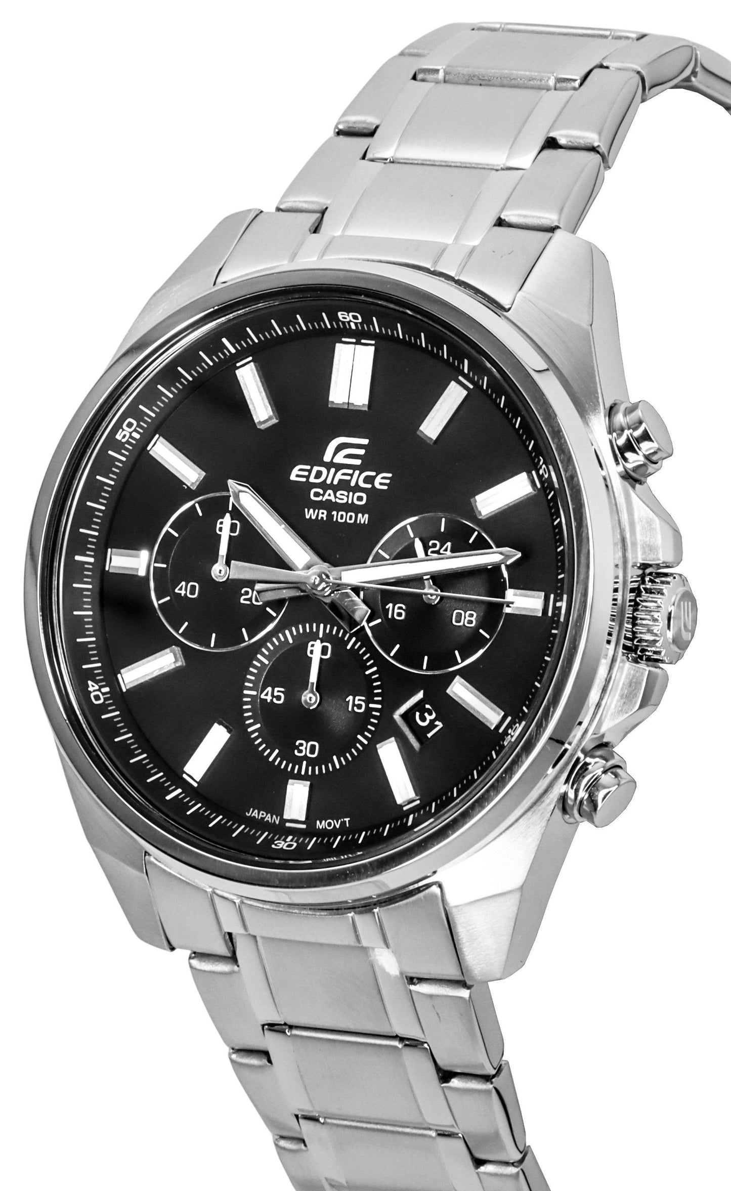 Casio Edifice Standard Chronograph Edelstahl Schwarzes Zifferblatt Quarz EFV-650D-1A 100M Herrenuhr