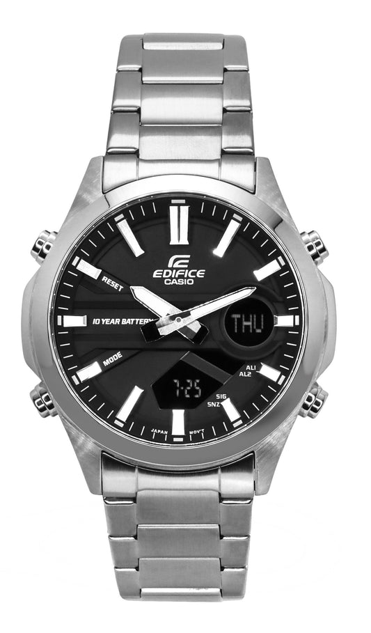 Casio Edifice Analog Digital Edelstahl Schwarzes Zifferblatt Quarz EFV-C120D-1A 200M Herrenuhr