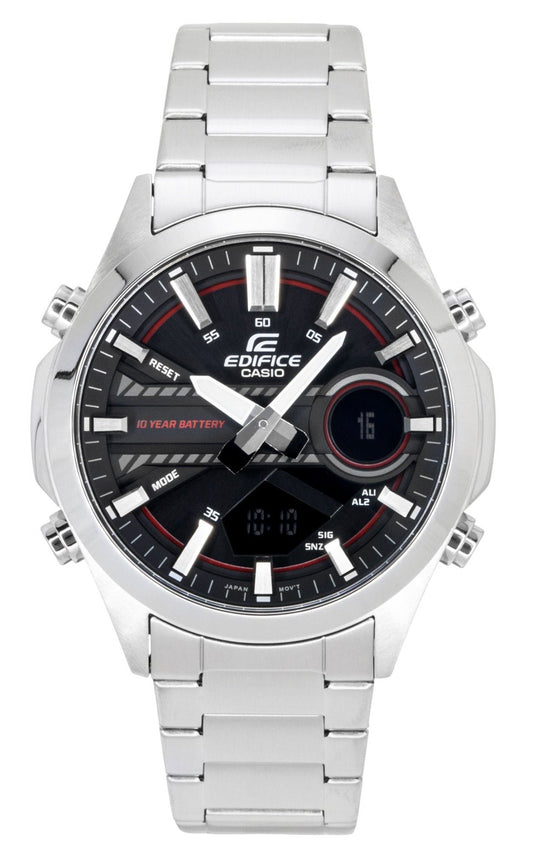 Casio Edifice Analog Digital Edelstahl Schwarzes Zifferblatt Quarz EFV-C120D-1A4 100M Herrenuhr