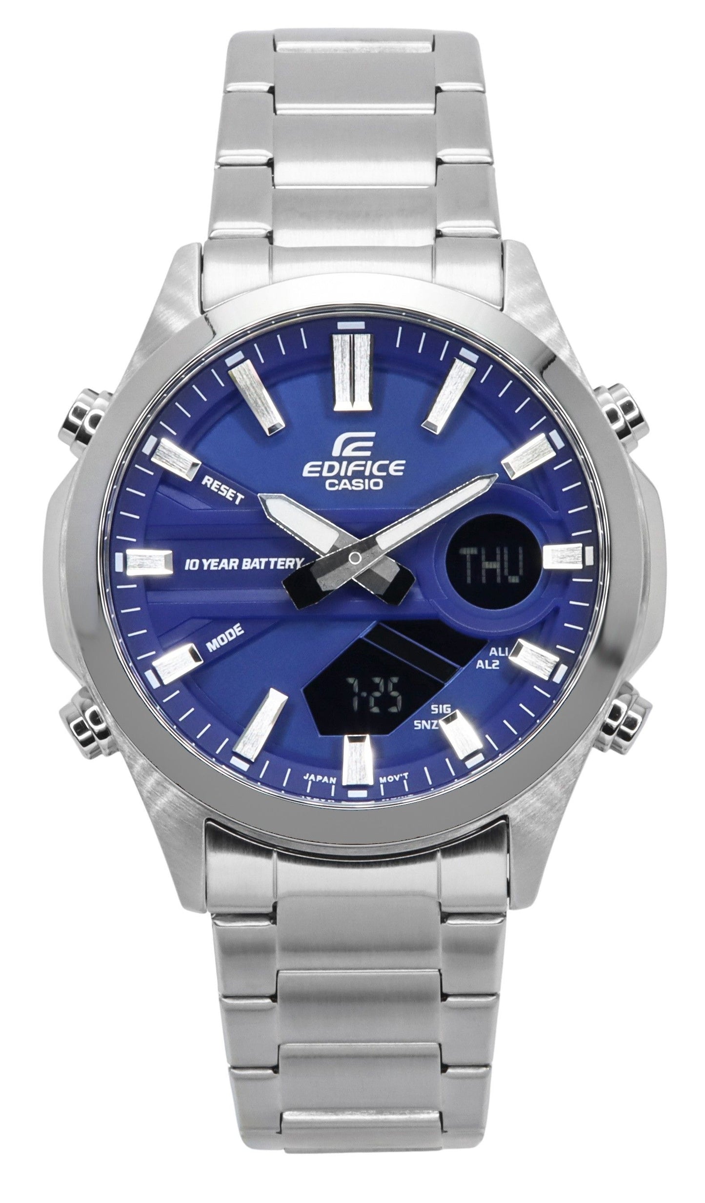 Casio Edifice Analog Digital Edelstahl Blaues Zifferblatt Quarz EFV-C120D-2A 100M Herrenuhr
