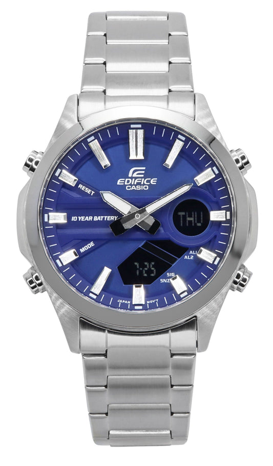 Casio Edifice Analog Digital Edelstahl Blaues Zifferblatt Quarz EFV-C120D-2A 100M Herrenuhr