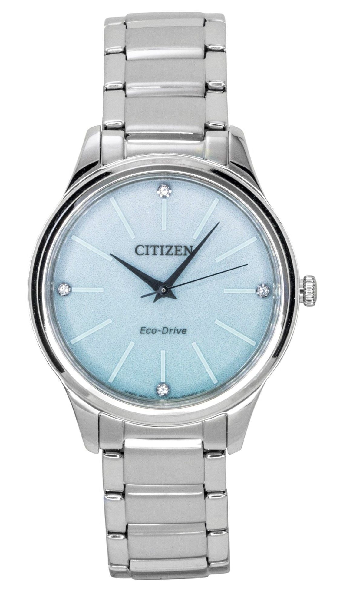 Citizen Eco-Drive Analog Edelstahl Ice Blaues Zifferblatt Solar EM1220-58Y Damenuhr
