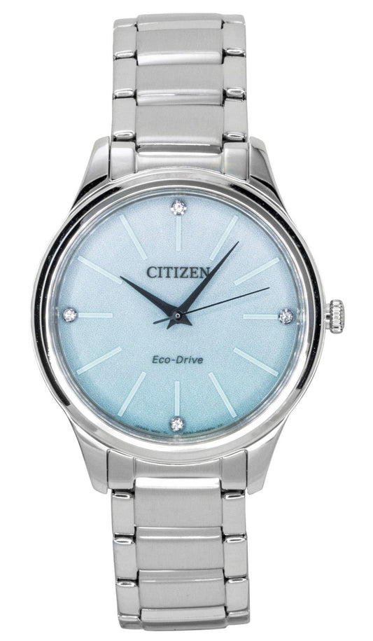 Citizen Eco-Drive Analog Edelstahl Ice Blaues Zifferblatt Solar EM1220-58Y Damenuhr