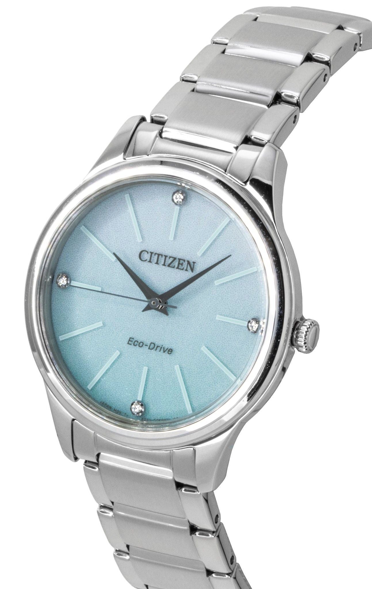 Citizen Eco-Drive Analog Edelstahl Ice Blaues Zifferblatt Solar EM1220-58Y Damenuhr