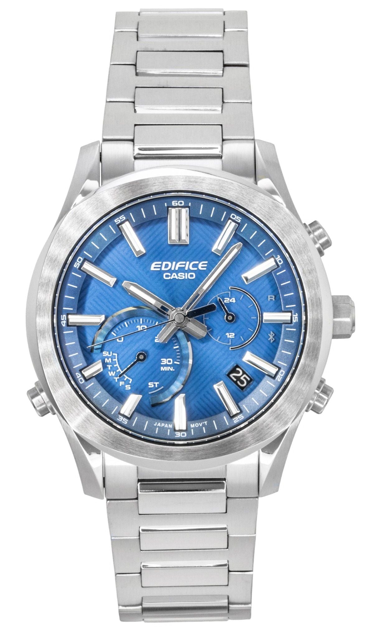 Casio Edifice Analog Chronograph Smartphone Link Edelstahl Blaues Zifferblatt Solar EQB-1300D-2A 100M Herrenuhr