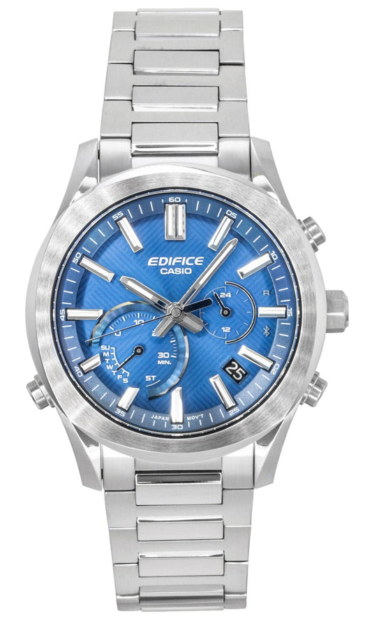 Casio Edifice Analog Chronograph Smartphone Link Edelstahl Blaues Zifferblatt Solar EQB-1300D-2A 100M Herrenuhr
