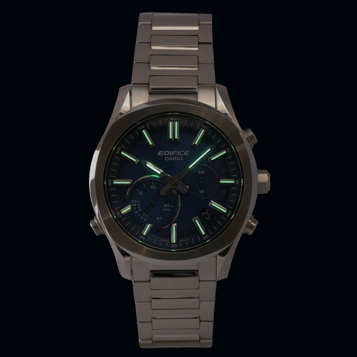 Casio Edifice Analog Chronograph Smartphone Link Edelstahl Blaues Zifferblatt Solar EQB-1300D-2A 100M Herrenuhr