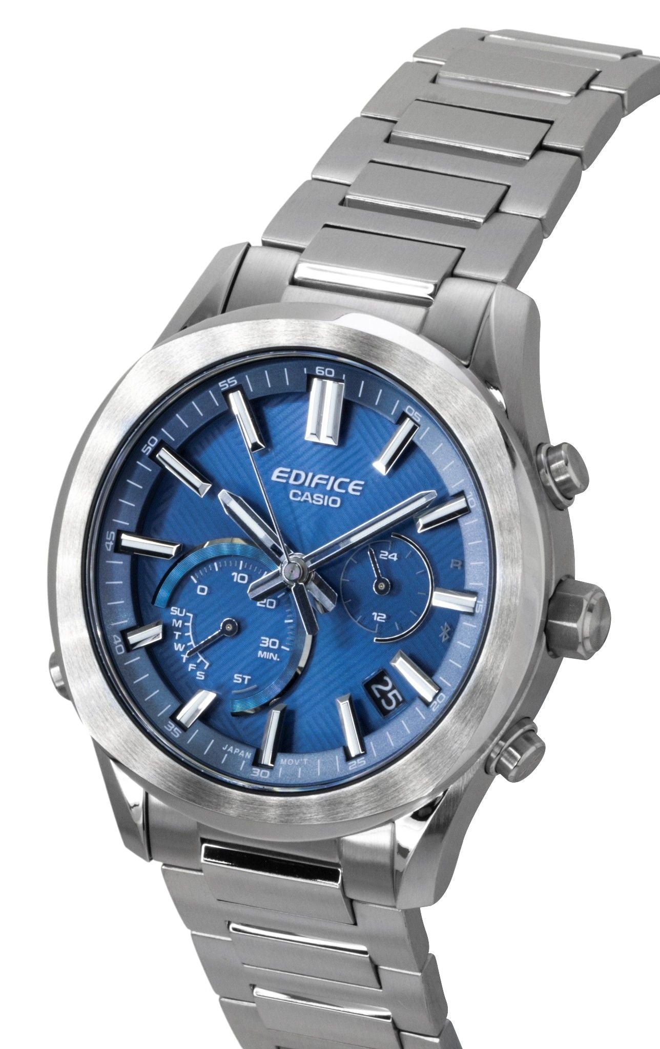 Casio Edifice Analog Chronograph Smartphone Link Edelstahl Blaues Zifferblatt Solar EQB-1300D-2A 100M Herrenuhr