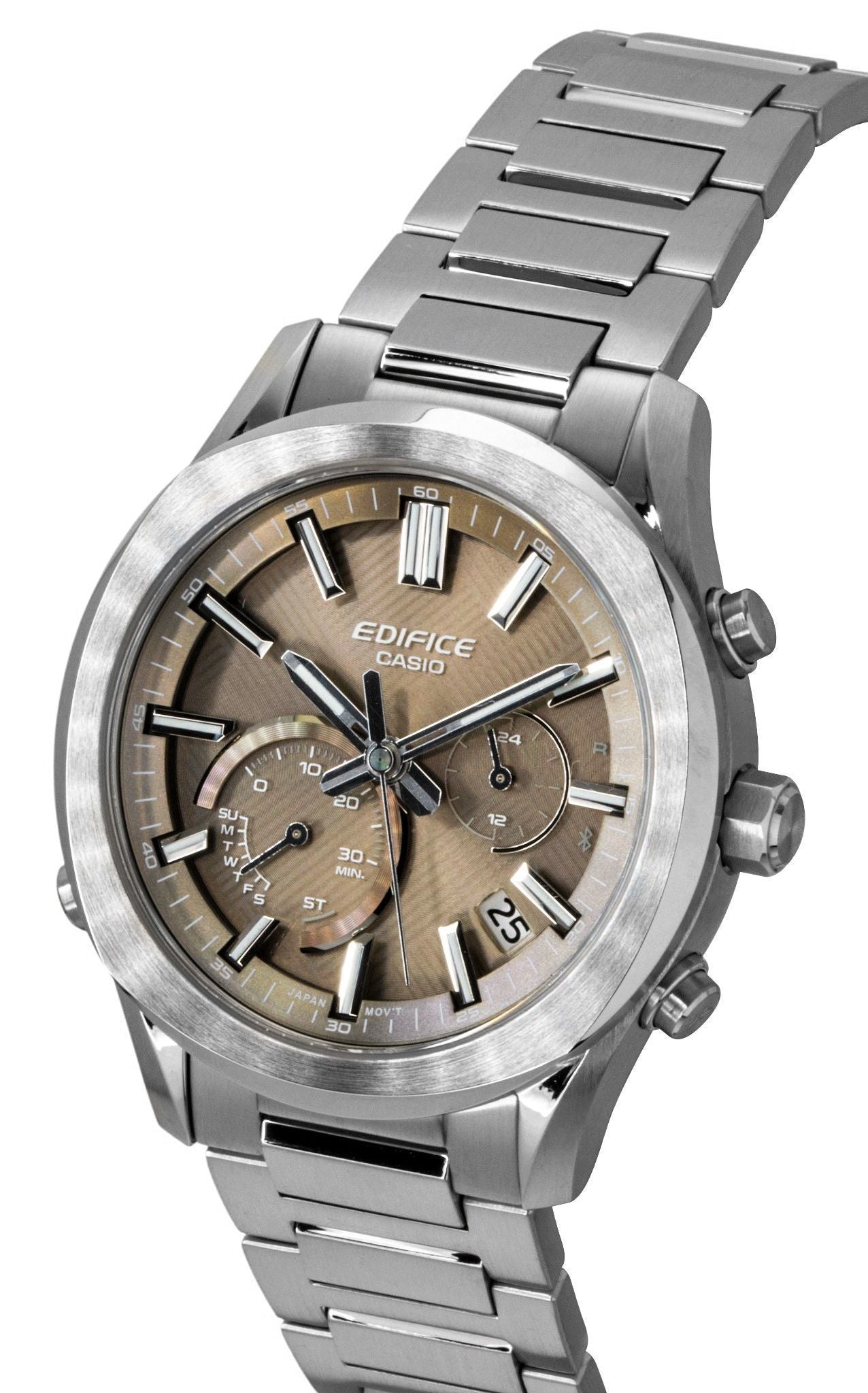 Casio Edifice Analog Chronograph Smartphone Link Edelstahl Braunes Zifferblatt Solar EQB-1300D-5A 100M Herrenuhr