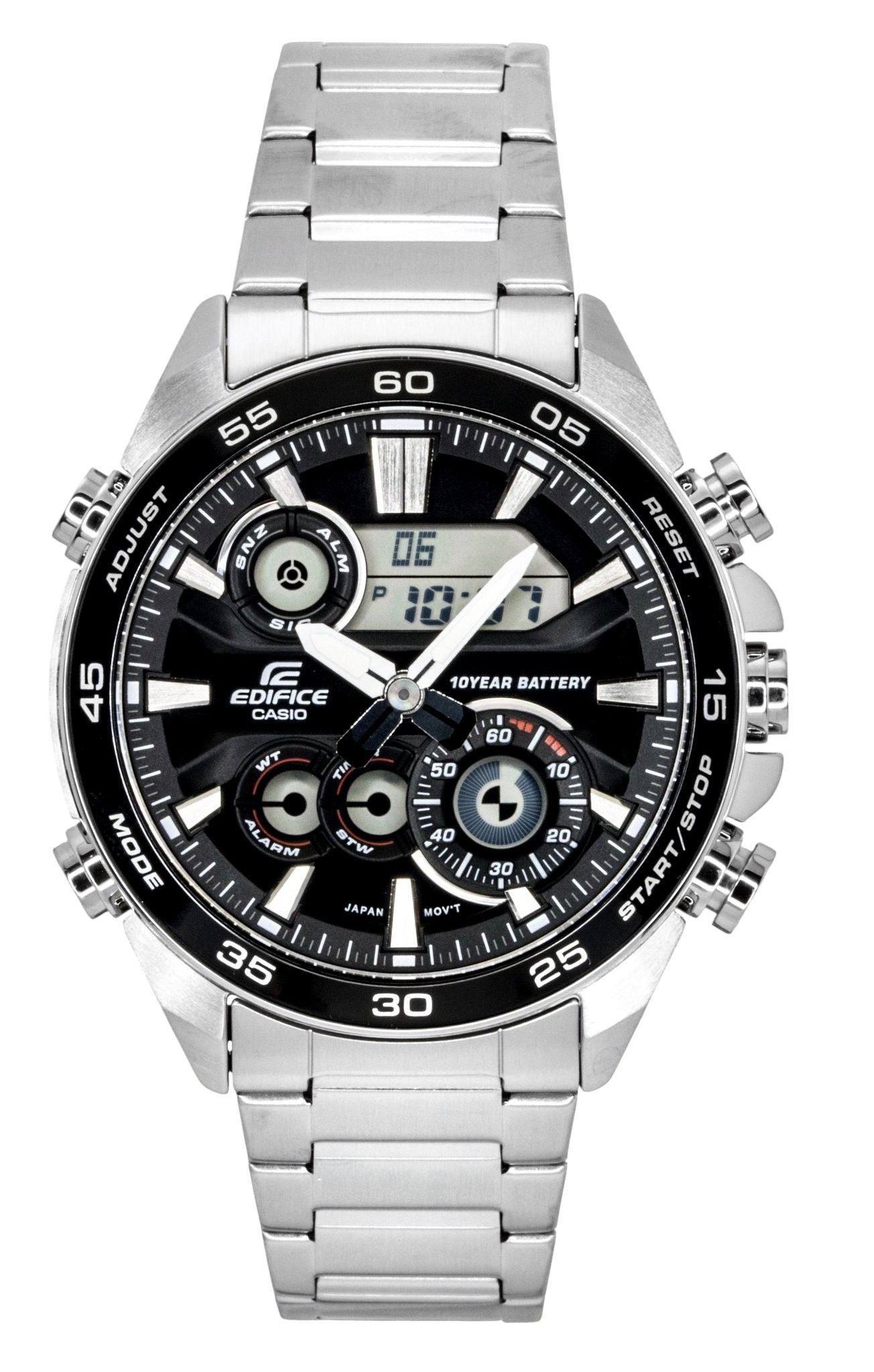Casio Edifice Analog Digital Edelstahl Schwarzes Zifferblatt Quarz ERA-130D-1A 100M Herrenuhr