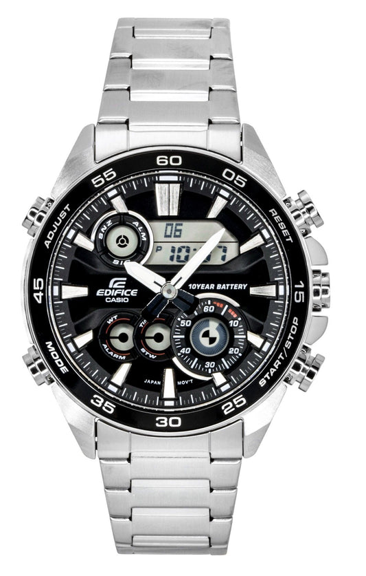 Casio Edifice Analog Digital Edelstahl Schwarzes Zifferblatt Quarz ERA-130D-1A 100M Herrenuhr