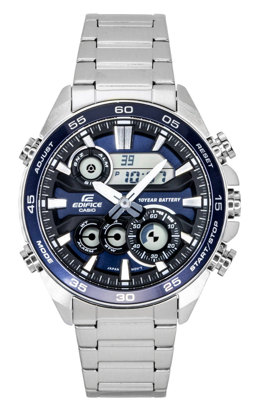 Casio Edifice Analog Digital Edelstahl Blaues Zifferblatt Quarz ERA-130D-2A 100M Herrenuhr