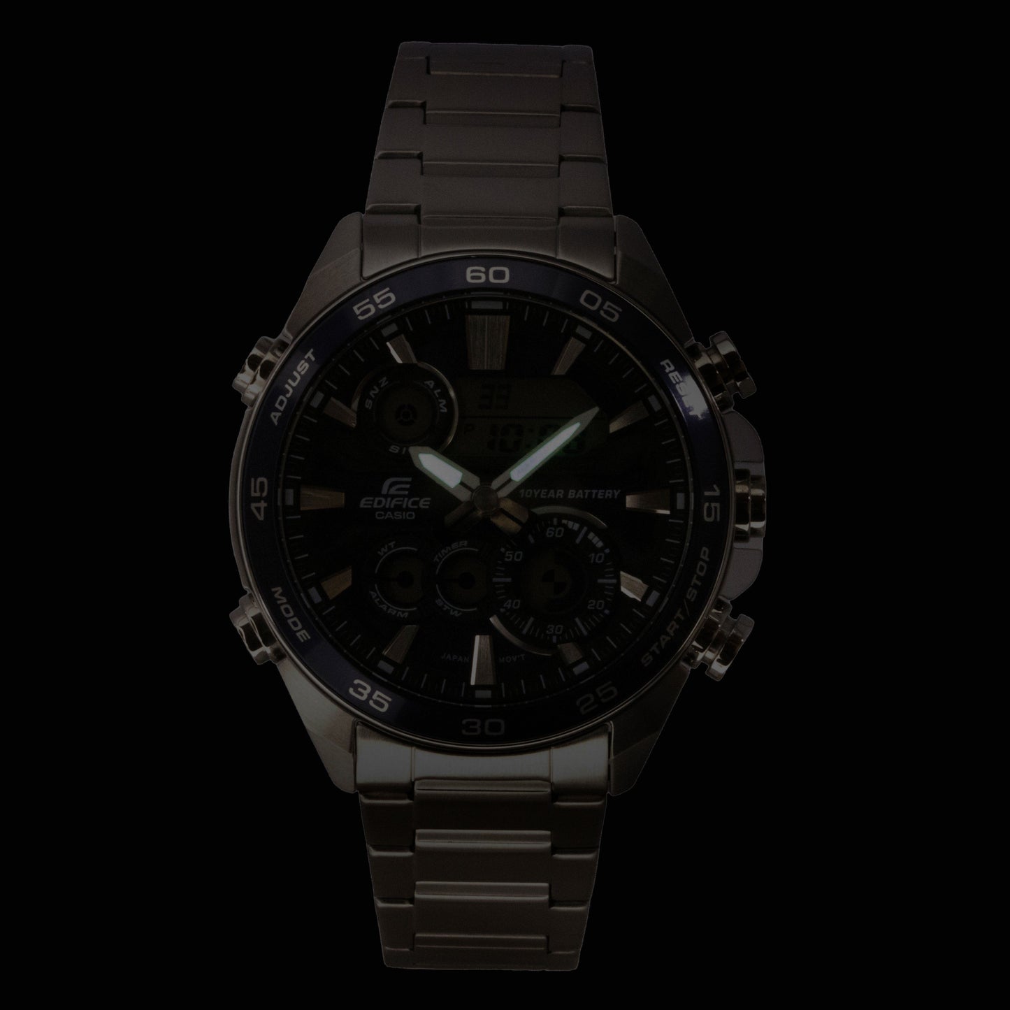 Casio Edifice Analog Digital Edelstahl Blaues Zifferblatt Quarz ERA-130D-2A 100M Herrenuhr