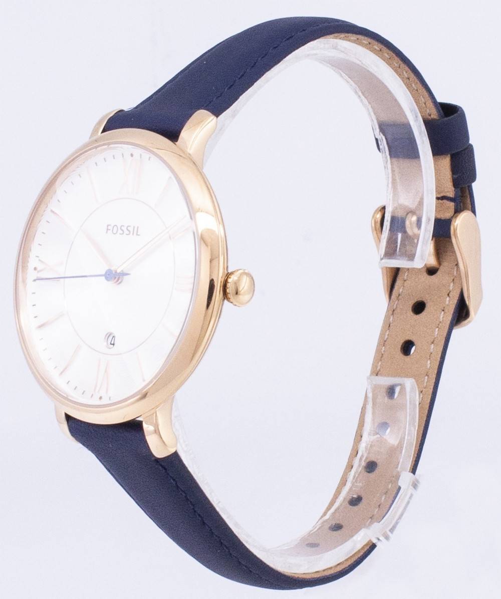 Fossil Jacqueline Silberfarbenes Zifferblatt Navy Blue Leather ES3843 Damenuhr