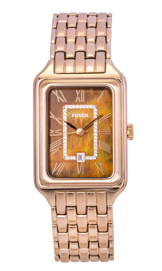 Fossil Raquel Rose Goldfarben Edelstahl Brown Perlmutt-Zifferblatt Quarz ES5323 Damenuhr