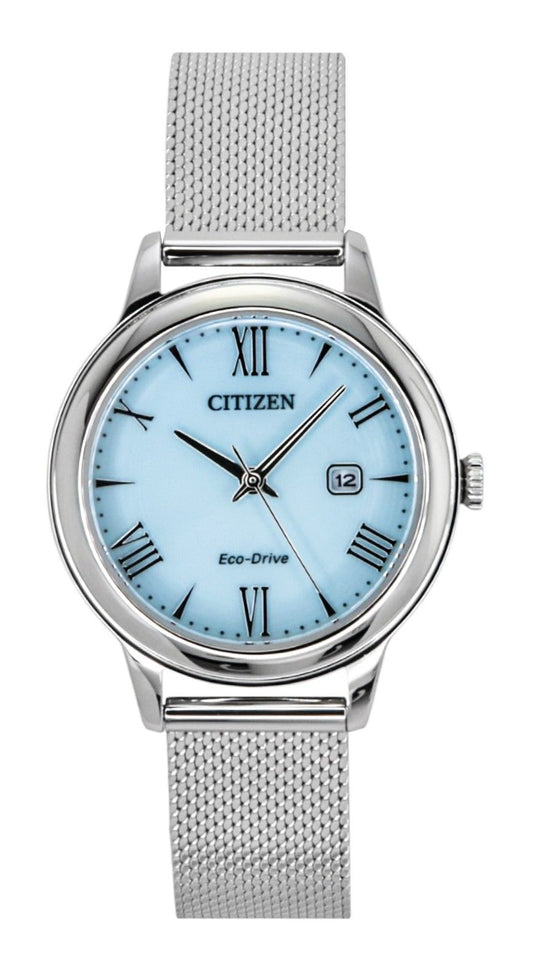 Citizen Elegance Edelstahl Blaues Zifferblatt Eco-Drive EW2621-75M 100M Damenuhr
