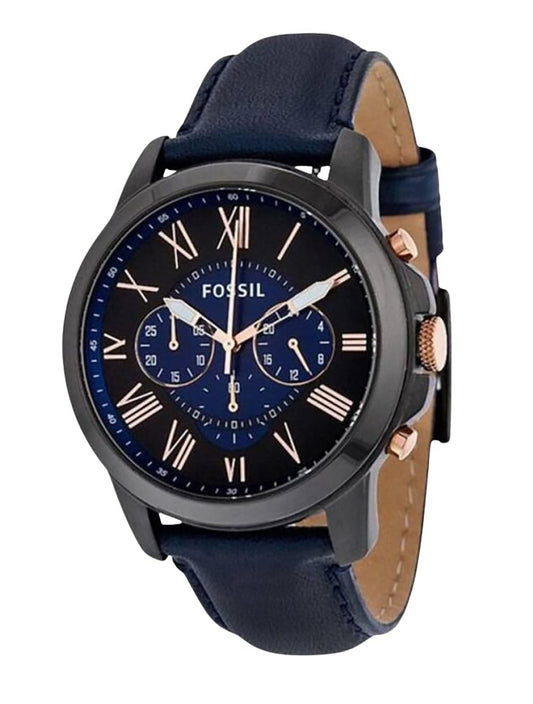 Fossil Grant Chronograph Black and Blaues Zifferblatt Blue Leather FS5061 Herrenuhr