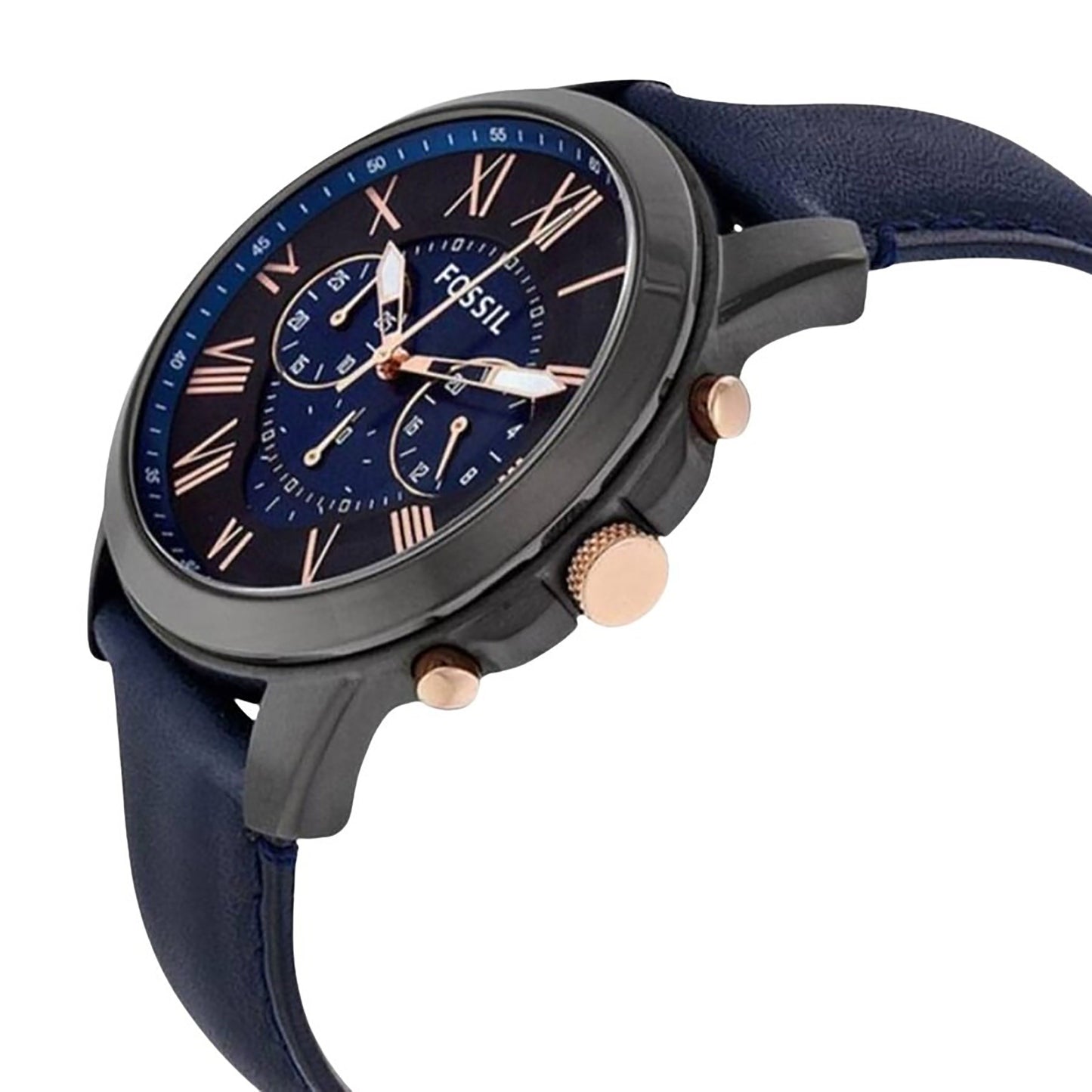 Fossil Grant Chronograph Black and Blaues Zifferblatt Blue Leather FS5061 Herrenuhr