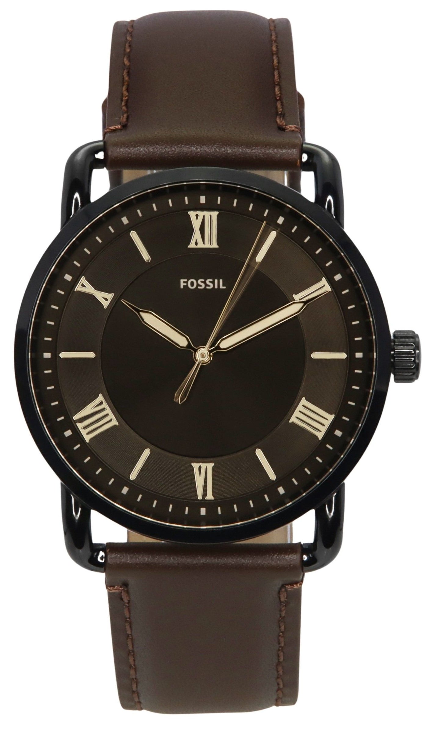 Fossil Copeland Brown Lederarmband Schwarzes Zifferblatt Quarz FS5666 Herrenuhr