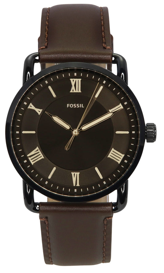 Fossil Copeland Brown Lederarmband Schwarzes Zifferblatt Quarz FS5666 Herrenuhr