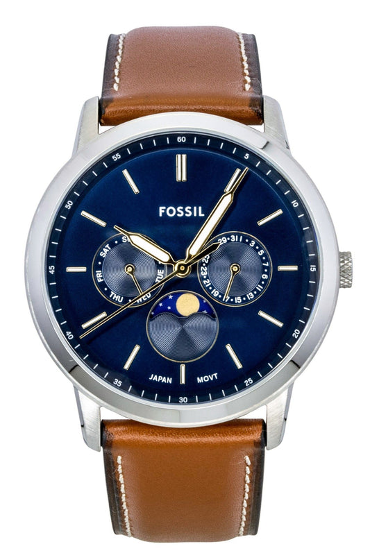 Fossil Neutra Moonphase Lederarmband Multifunction Blaues Zifferblatt Quarz FS5903 Herrenuhr