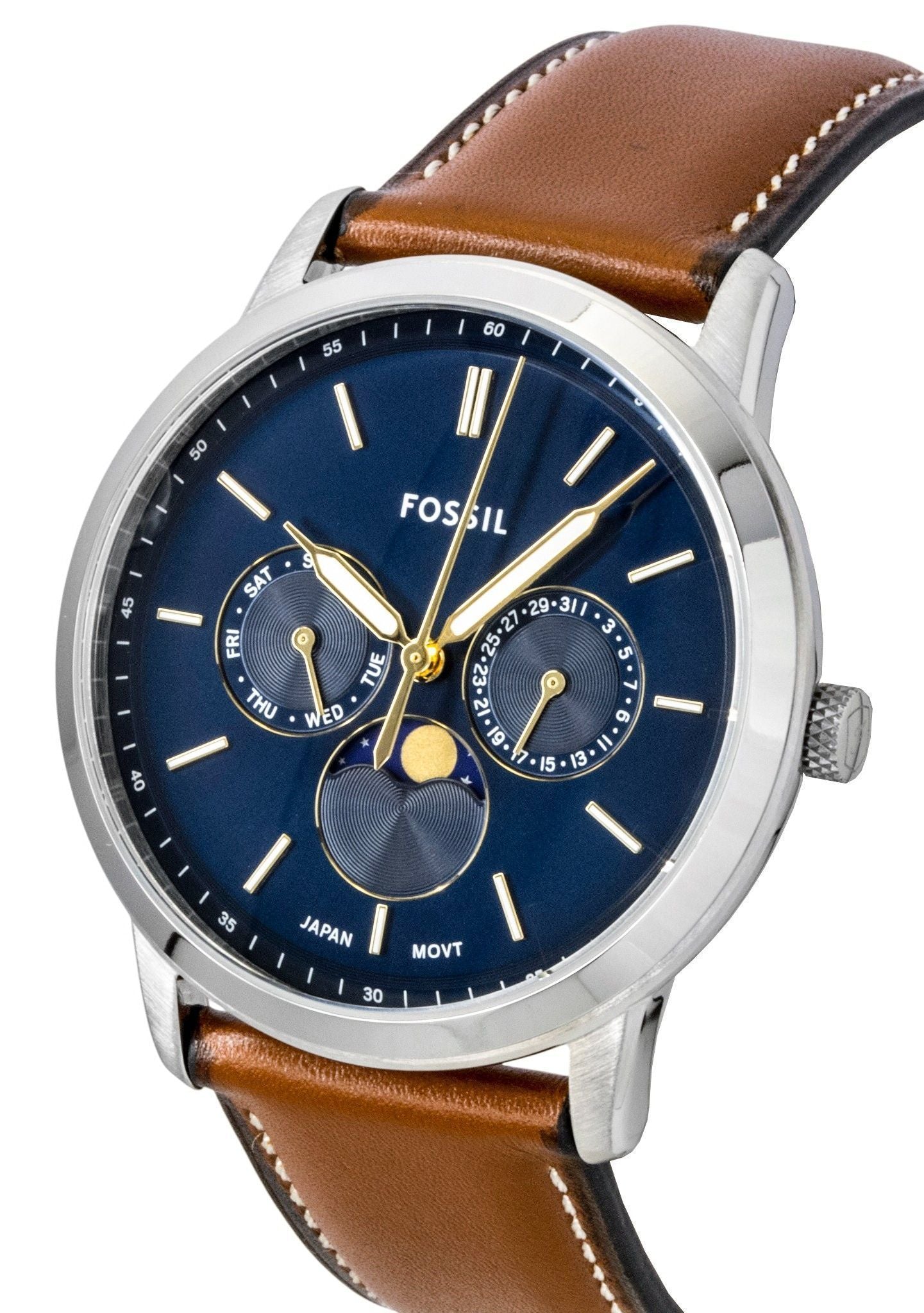 Fossil Neutra Moonphase Lederarmband Multifunction Blaues Zifferblatt Quarz FS5903 Herrenuhr
