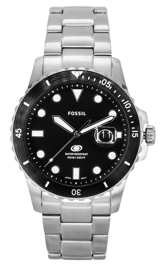 Fossil Blue Dive Edelstahl Schwarzes Zifferblatt Quarz FS6032 100M Herrenuhr