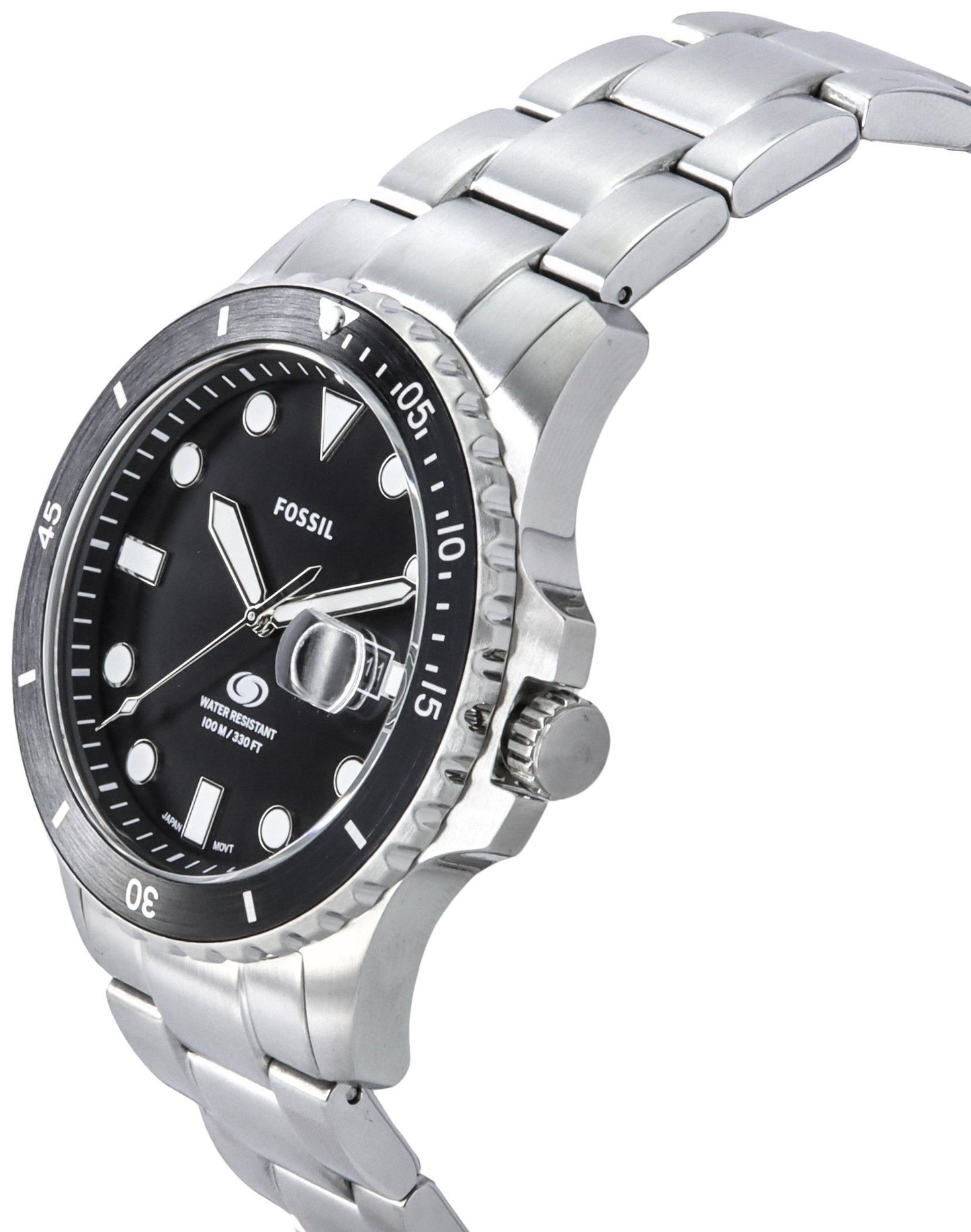 Fossil Blue Dive Edelstahl Schwarzes Zifferblatt Quarz FS6032 100M Herrenuhr