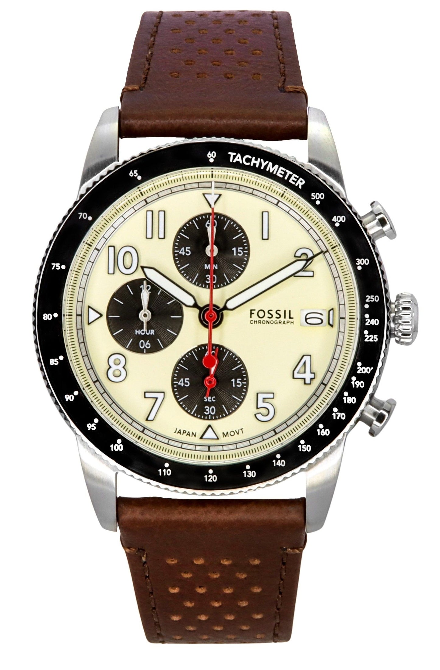 Fossil Sport Tourer Chronograph Brown Lederarmband Cream Dial Quarz FS6042 Herrenuhr